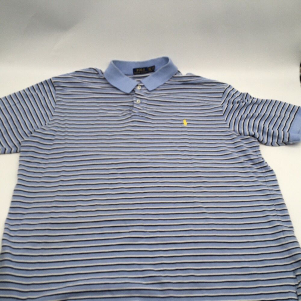 Vtg Polo Ralph Lauren Polo Shirt Mens XXLT Blue Striped Yellow Pony Preppy Y2K